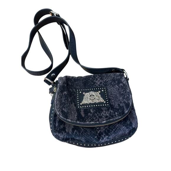 Juicy Couture Crossbody Shoulder Bag  Velour Black and Gray - Picture 2 of 5